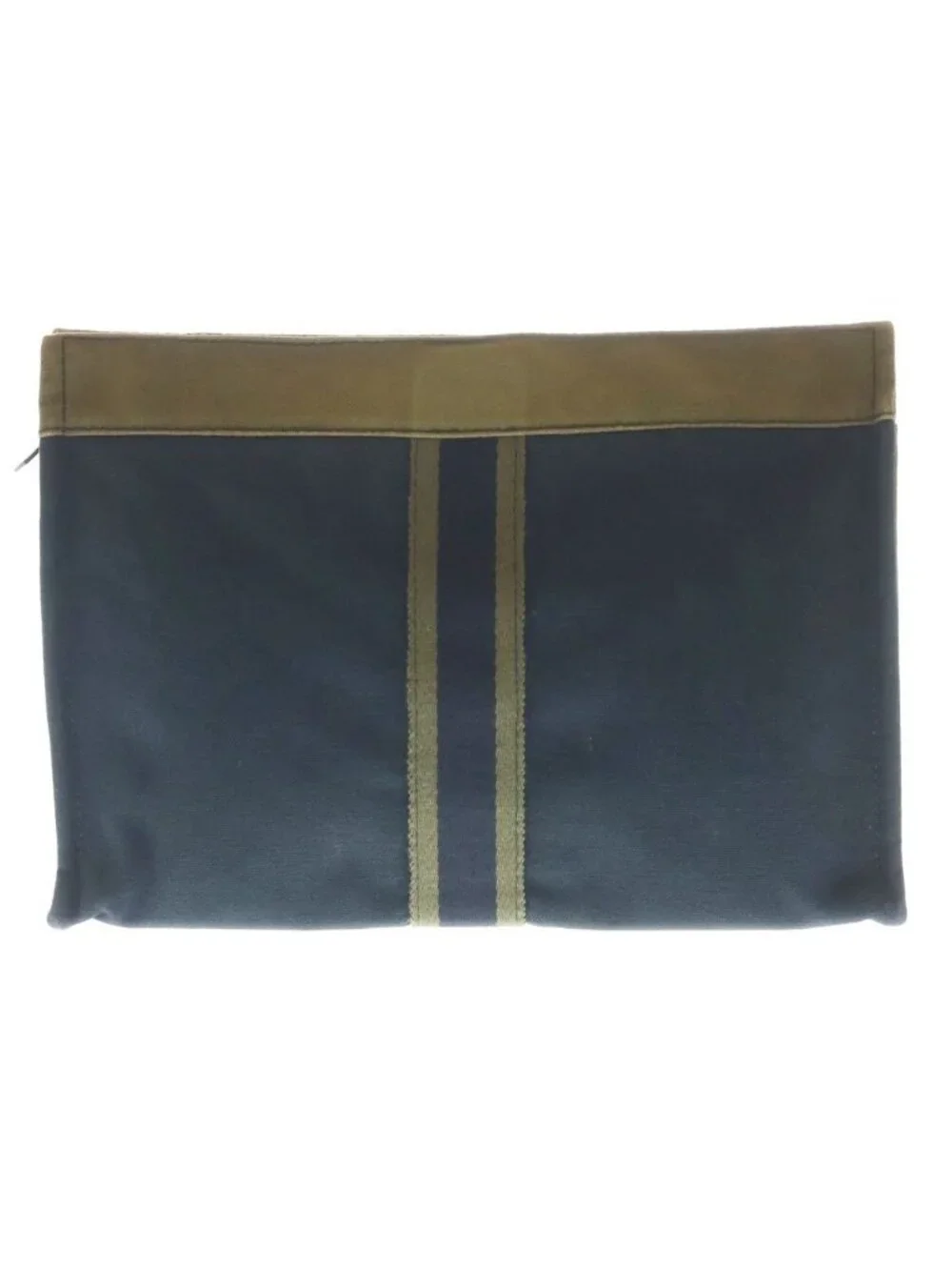Hermes Fourre Tout Canvas Clutch Silver Khaki Navy